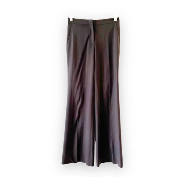 Gunex Made In Italy Wide Leg Dress Pants Size 4 Wool Blend Brown Stripe Workwear - Picture 1 of 6